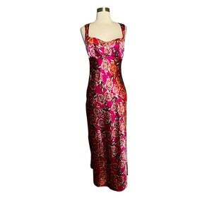 Wild Fable Target Maxi Dress Small Pink Floral Sleeveless Satin Side Slit